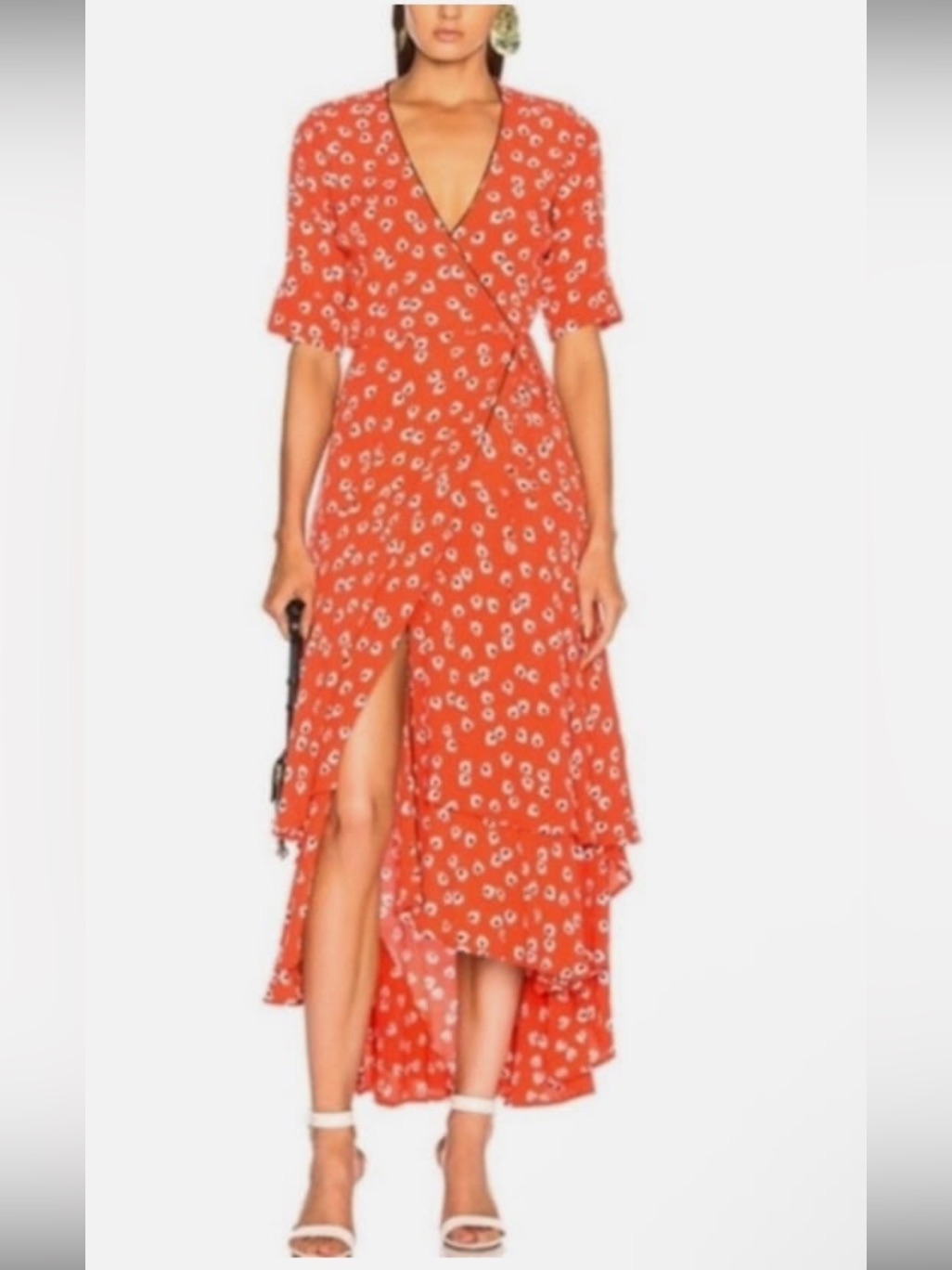 Ganni Red Floral Wrap Maxi Dress